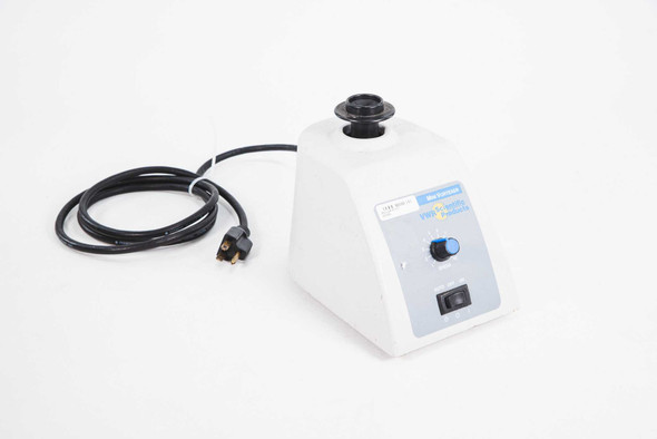 VWR Scientific VM-3000 Mini Vortexer 945300 — front-right three-quarter view showing control panel with speed dial and rocker switch and black cup head on top