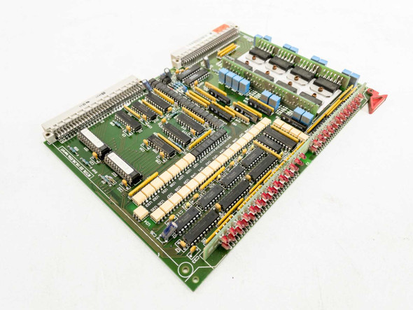 Netstal 110.240.9216A DIO Komplett PCB – angled top view showing full board layout with ICs, relay bank, and edge connectors
