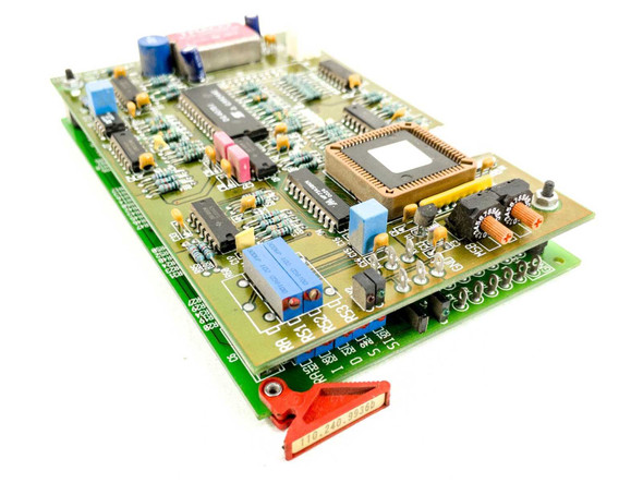 Netstal RFX 110.241.0195 Komplett Board with 110.240.9936 RFD Card piggyback mounted – angled top view showing component side