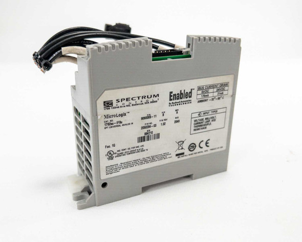 Spectrum Controls 1762sc-IF8u MicroLogix universal analog input module — front label view showing model number, bus current draw, and input types