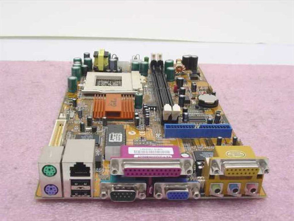 PC Chips 528VE10 Socket 370 Baby ATX motherboard — front view showing I/O panel with PS/2, serial, parallel, VGA, USB, and RJ45 ports