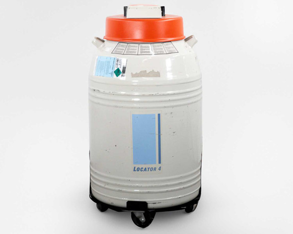 Thermo Scientific Locator 4 CN509X17 cryogenic vessel – second front view showing Locator 4 label and orange lid
