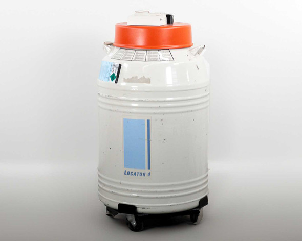 Thermo Scientific Locator 4 CN509X17 cryogenic storage vessel – front view on wheeled platform dolly