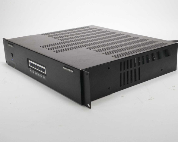 Audio Authority AMP-1235 rackmount amplifier – three-quarter front-left view showing rack ears and ventilation slots