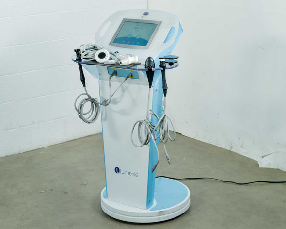Lumenis NuEra Tight full system on mobile cart stand with all four handsets attached, front view