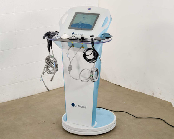 Lumenis NuEra Tight full unit front view with three handset cables hanging from console arms