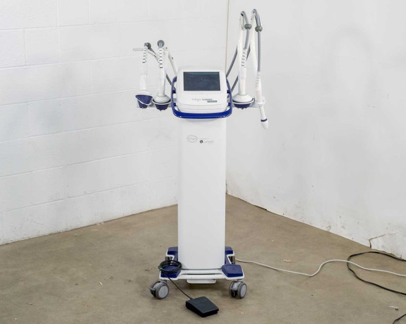 Pollogen Legend+ RF skin tightening system full front view with all four applicators mounted on arms