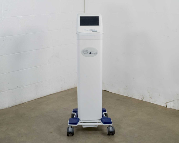 Pollogen Legend+ TriPollar RF System front view showing Pollogen and Lumenis branding labels on white tower cart