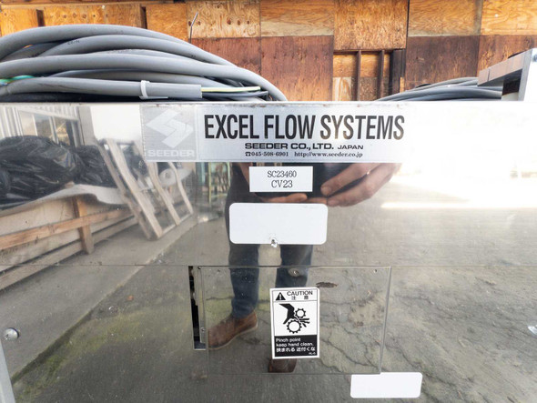 Excel Flow Systems SC23460 label showing Seeder Co. Ltd. Japan, model SC23460, section CV23 identification tag
