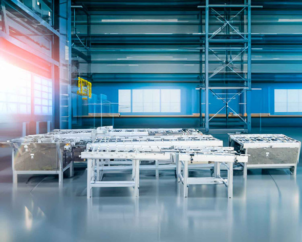 Excel Flow Systems SC23460 roller conveyor sections arranged on warehouse floor – wide overview of full lot