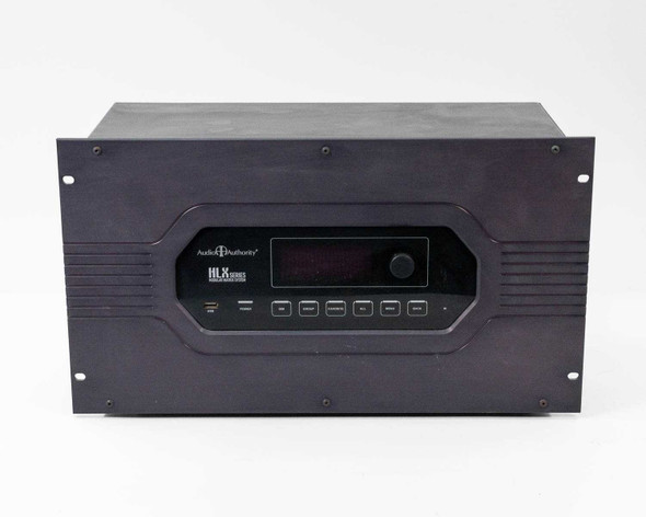 Audio Authority HLX Series Model 2006 card cage — straight-on front view showing touch-sensitive panel, display, and control buttons