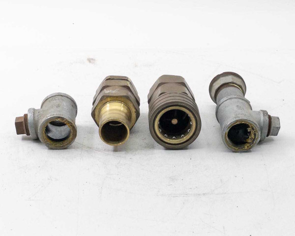 Thermoid Cobra hose couplings — lot of 4, face-on view showing internal bores of brass and aluminum bodies