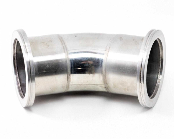 Stainless Steel 304 high vacuum 45-degree ISO-K elbow fitting — side profile showing both flanged ends and polished exterior