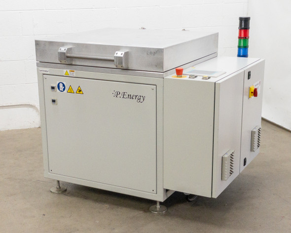 P. Energy L036LAB laminator — top view showing heating element access and vacuum chamber configuration