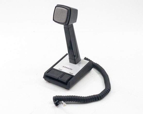 Shure Brothers XTBM694EF dynamic desktop microphone front-left view with Johnson base label and coiled RJ cable