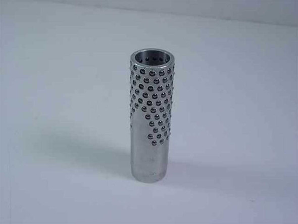 Danley 6-2511-82 ball bearing cage, 25mm ID x 110mm L — angled front view showing spiral-pattern steel balls in aluminum alloy body