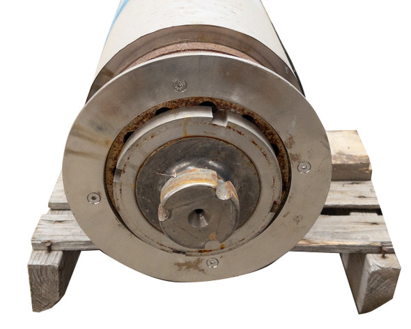 Solar thin-film processing roller assembly with dual flanged end caps and foil wrap – overall side view