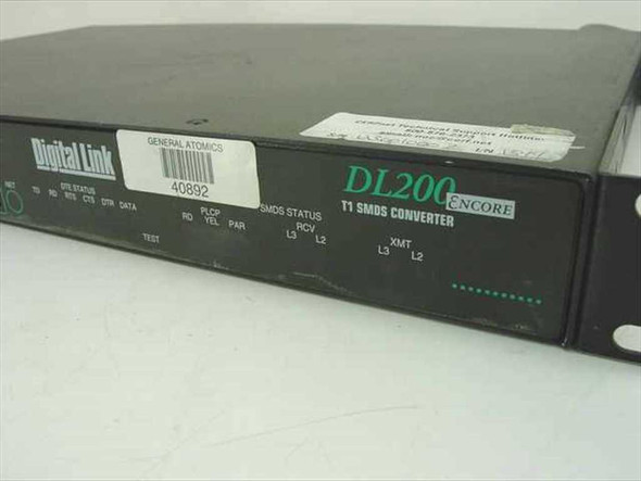 Digital Link DL200 Encore front panel close-up showing DTE status, PLCP, and SMDS status LED indicators