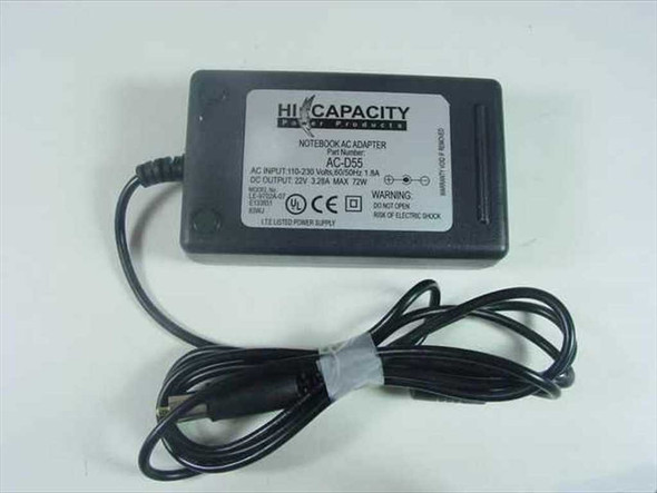 Hi Capacity AC-D55 Notebook AC Adapter front and top view with label and attached DC output cable