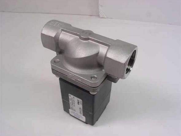 Burkert 454412N Model 290 2/2-Way Solenoid Valve — 3/4 NPT stainless steel body, angled left view showing solenoid coil housing and inlet port