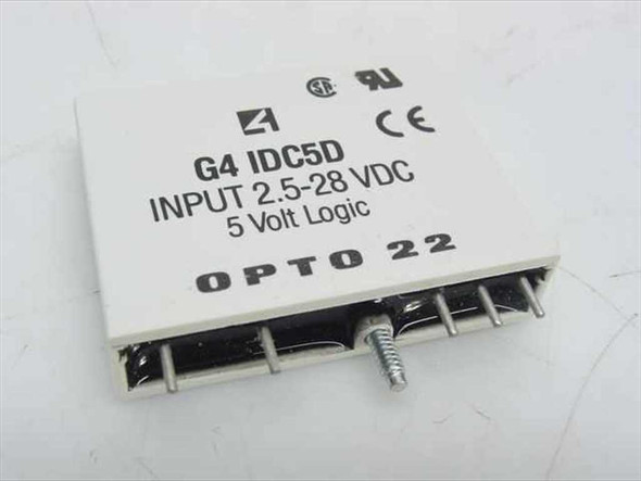 Opto 22 G4IDC5D DC Input Module front label showing INPUT 2.5-28 VDC and 5 Volt Logic markings