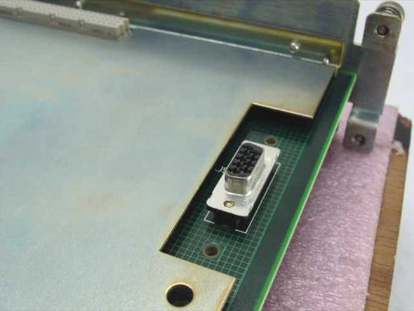 CTI Base Quad PCB 1003-55417 close-up of HD D-Sub connector mounted on green PCB surface with metal shield panel