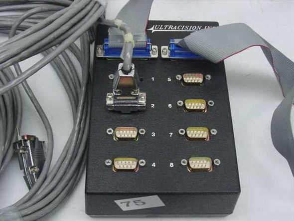 Ultracision Slider ID System Breakout Box top panel showing 8 numbered DB9 connectors and ribbon cable header