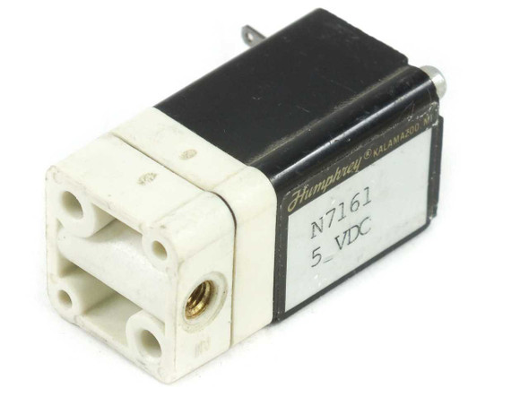 Humphrey N7161 5VDC solenoid valve – label side showing model number N7161 and 5 VDC rating, Kalamazoo MI marking
