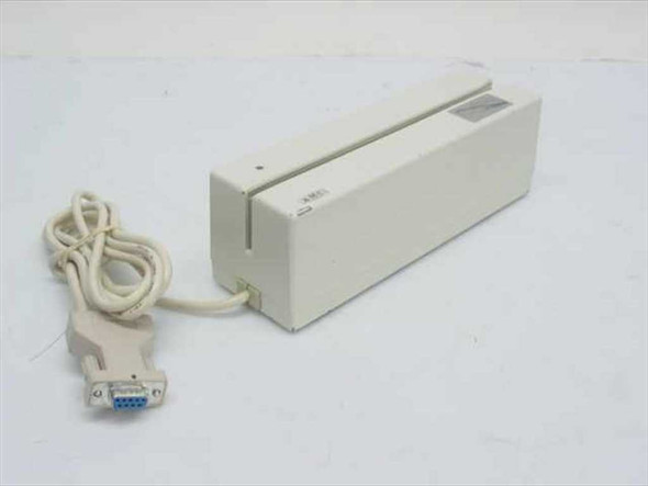 American Magnetics AMC 702ETDAI-VR magnetic card reader front view with attached RS-232 DB9 cable