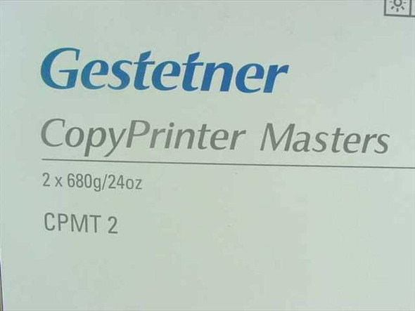 Gestetner CopyPrinter Masters CPMT2 box label closeup showing 2 x 680g/24oz and CPMT2 designation