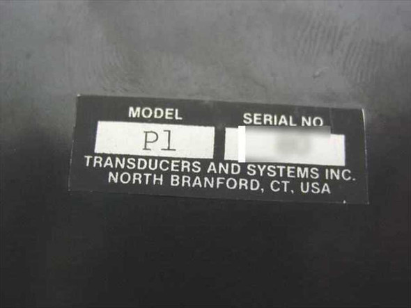Transducers and Systems Inc P1 power supply – bottom label showing Model P1 and manufacturer name North Branford CT USA