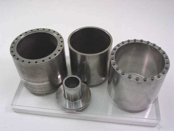 South Bay Technology cutting saw cylinder set — all 4 stainless steel components shown together on white tray