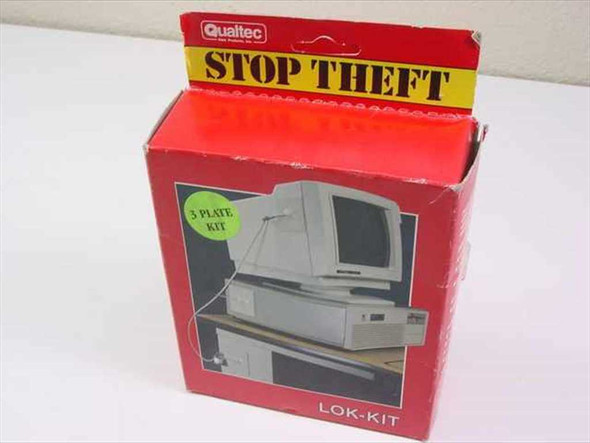 Qualtec 06127 Lok-Kit 3-Plate Computer Security Kit — front of retail box showing Stop Theft header and computer graphic