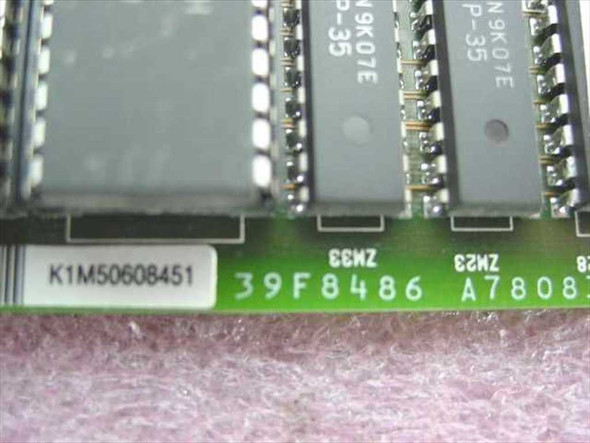 IBM 39F8486 PCB close-up showing part number 39F8486, assembly number A7808, and serial label K1M50608451 on board