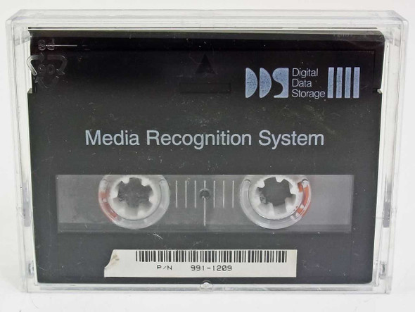 3M DDS-90 4mm DDS Media Recognition System tape cassette in clear case — front view showing DDS logo and P/N 991-1209 label