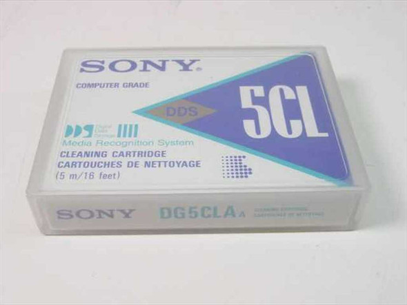 Sony DG5CL DDS Media Recognition System Cleaning Cartridge in plastic clamshell case — front label view showing DDS logo and 5CL branding