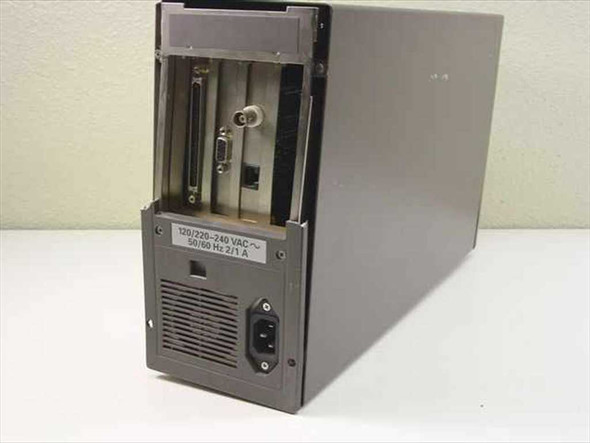 Wiltec MUC1 Expansion Station rear panel showing Centronics, DB-15, BNC, RJ ports and IEC AC inlet with 120/220-240V rating label
