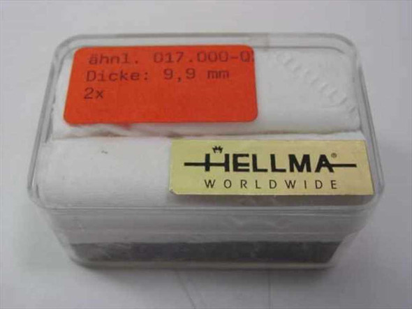 Hellma QX synthetic quartz cuvettes in original plastic storage case with orange label showing Dicke 9.9mm and quantity 2, Hellma Worldwide branding visible