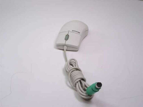 Microsoft IntelliMouse X03-65047 wired PS/2 trackball mouse – right-side view showing 3-button layout and coiled cable