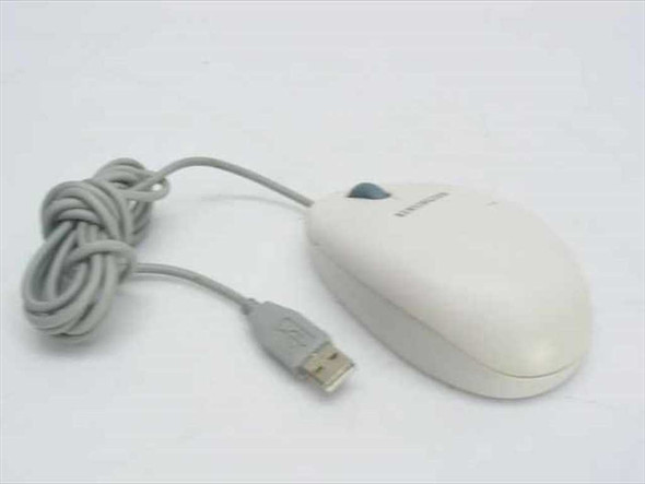 Kensington 64480 Mouse-in-a-Box wired USB scroll mouse — full front and top view showing beige body, scroll wheel, and USB cable