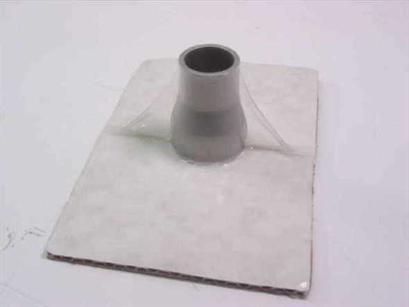 MDC Vacuum 402500 100-75CRNF conical reducer shown at an angle on white background, displaying the tapered body and 1-inch base flange with elastomer seal