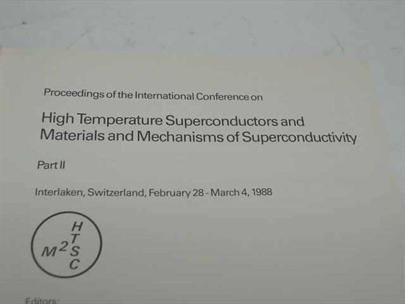 High Temperature Superconductors Proceedings Part II – title page showing full conference title, Interlaken Switzerland February 28–March 4 1988, and M2HTSC logo