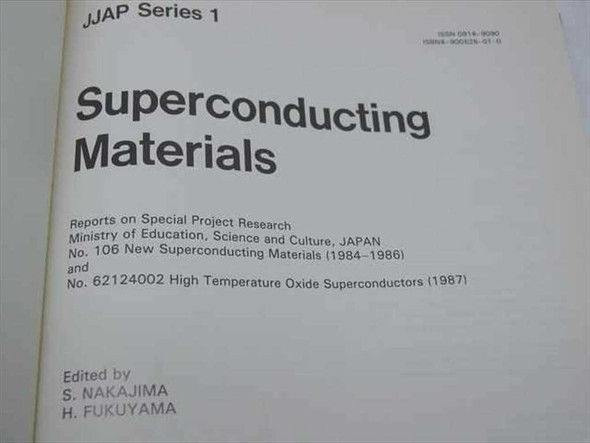 JJAP Series 1 Superconducting Materials title page — showing report Nos. 106 and 62124002, editors S. Nakajima and H. Fukuyama, Ministry of Education Japan special project research