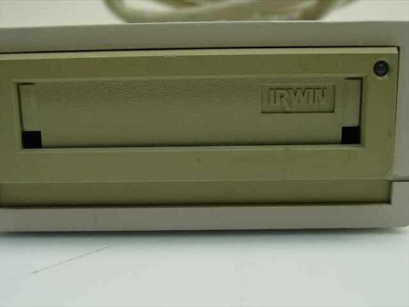 Irwin 445 External Tape Drive – front panel close-up showing tape bay door and Irwin badge