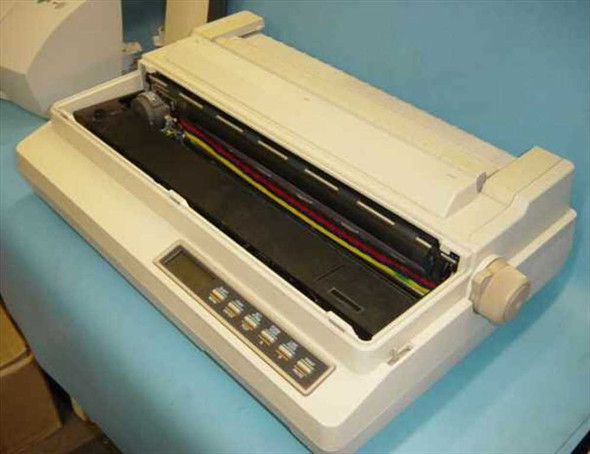 JDL JDL-850 dot matrix printer plotter – top open showing multi-color ribbon and platen mechanism