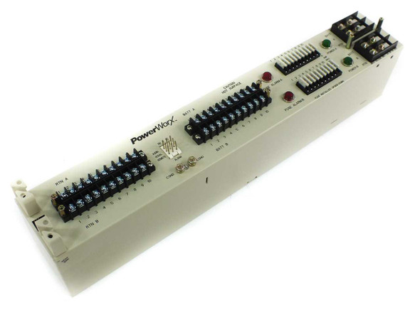 ADC PowerWorx PWX-002FGCSD10PWDP fuse panel angled front-left view showing RTN A, RTN B barrier terminal strips, alarm header, and BATT A/B terminals