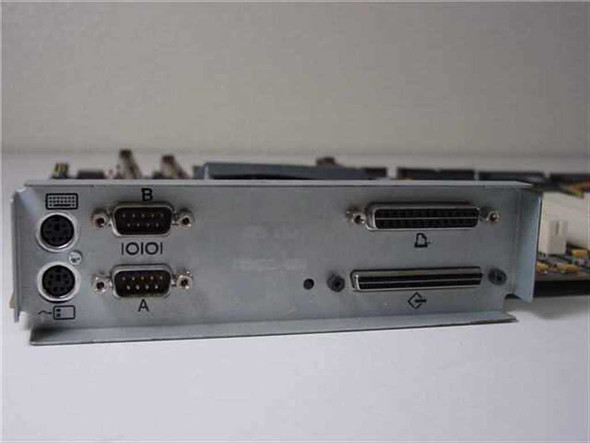 Compaq ProLiant 6000 system board — I/O bracket with two DB9 serial ports (A and B), two high-density parallel/SCSI connectors, and PS/2-style ports