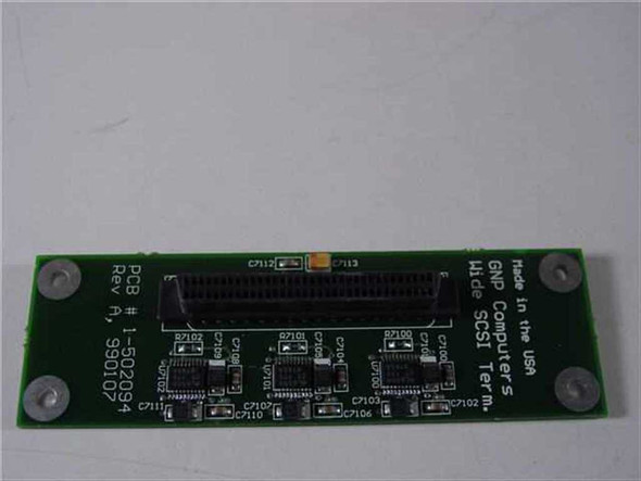 GNP Computers PDSi Wide SCSI Terminator 1-502094 Rev A PCB – top view showing 68-pin connector and component side
