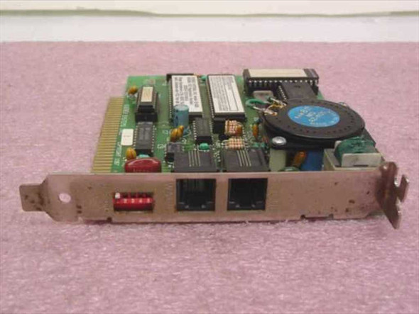Everex Systems EV-923 ISA internal modem card – angled front view showing bracket with two RJ11C phone jacks and DIP switch block
