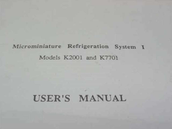 MMR Technologies Microminiature Refrigeration System I Models K2001 and K7701 – title page interior showing USER'S MANUAL heading